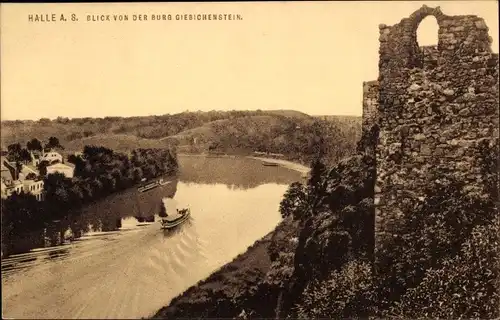 Ak Giebichenstein Halle an der Saale, Blick von der Burg, Schiffe