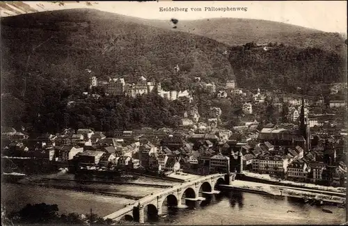 Ak Heidelberg am Neckar, Blick vom Philosophenweg, Brücke