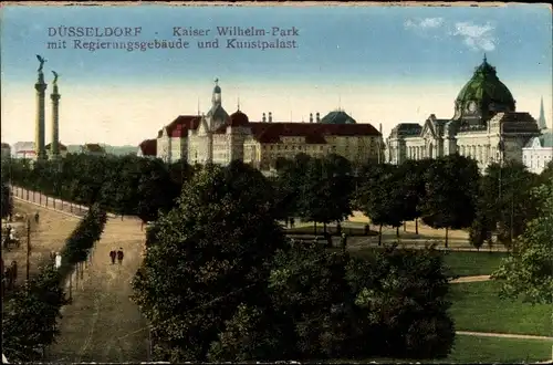 Ak Düsseldorf am Rhein, Kaiser Wilhelm Park, Regierungsgebäude und Kunstpalast