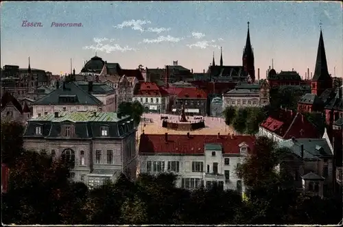 Ak Essen im Ruhrgebiet, Panorama , Denkmal, Kirchturm