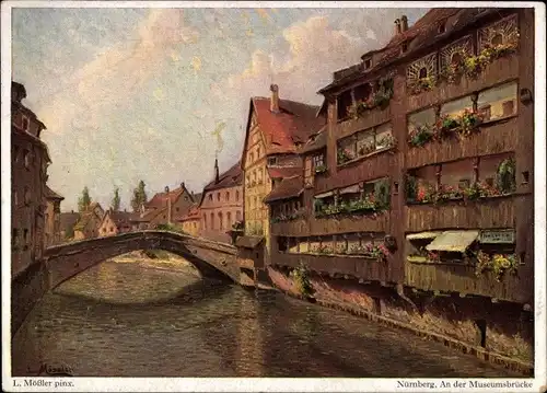 Künstler Ak Mößler L., Nürnberg, Häuser an der Museumsbrücke