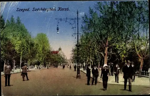 Ak Szeged Segedin Ungarn, Straßenpartie, Szechenyiteri Korzo