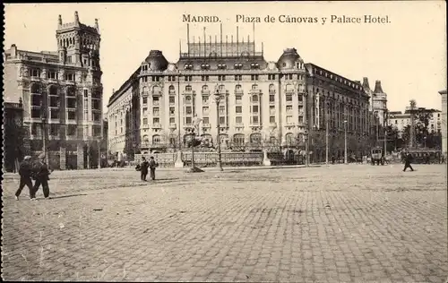 Ak Madrid Spanien, Plaza de Canovas y Palace Hotel