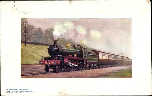 Künstler Ak Britische Eisenbahn, Dampflok, Plymouth Express, Cornish Riviera Express