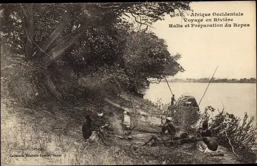 Ak Afrique Occidentale, Voyage en Riviere, Halte et Preparation du Repas