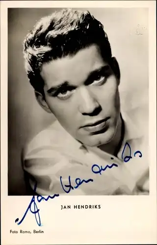 Ak Schauspieler Jan Hendriks, Portrait, weißes Hemd, Foto Rama, Autogramm