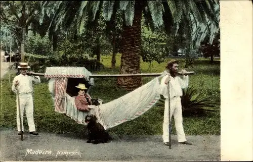 Ak Insel Madeira Portugal, Rede, Träger mit Hängesessel