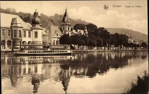 Ak Dinant Namur, Départ du bateau, Eglise, Dampfer