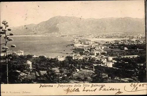 Ak Palermo Sizilien Sicilia Italien, Panorama dalla Villa Belmonte