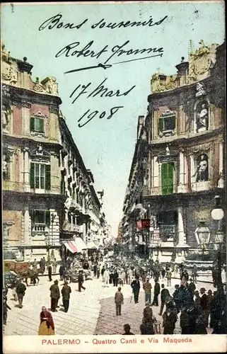 Ak Palermo Sizilien Sicilia Italien, Quattro Canti e Via Maqueda