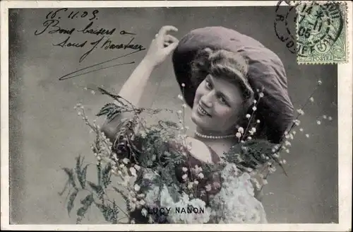 Ak Schauspielerin Lucy Nanon, Portrait mit Hut