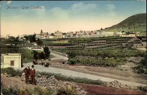 Ak Arucas Gran Canaria Kanarische Inseln, Blick zum Ort über die Felder