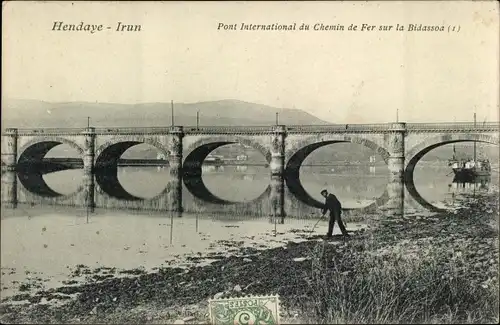 Ak Irún Baskenland Spanien, Hendaye, Pont International du Chemin de Fer sur la Bidassoa