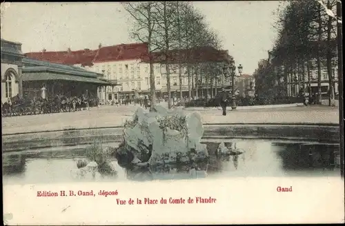 Ak Gand Gent Ostflandern, Vue de la Place du Comte de Flandre