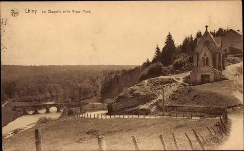 Ak Chiny Wallonien Luxemburg, La Chapelle et le Vieux Pont