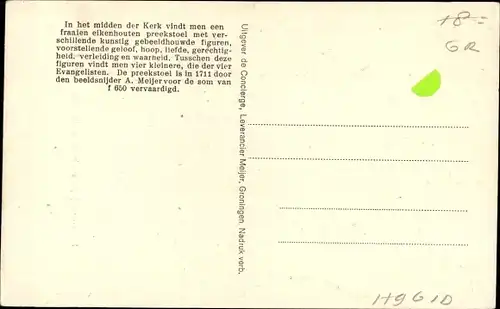 Ak Midwolde Groningen Niederlande, Preekstoel in de kerk