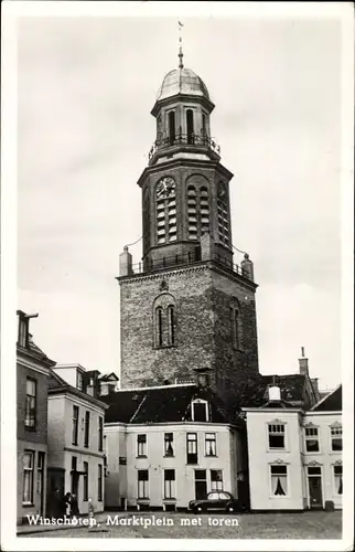 Ak Winschoten Groningen Niederlande, Marktplein met toren