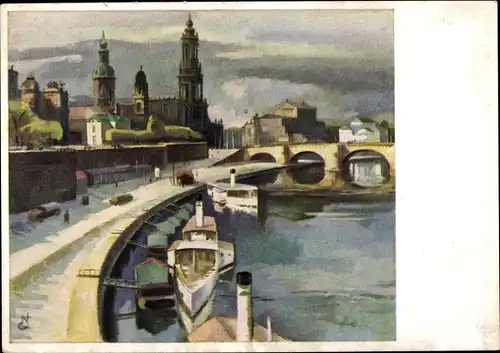 Künstler Ak Neubauer, Georg, Dresden Zentrum Altstadt, Brühlsche Terrasse