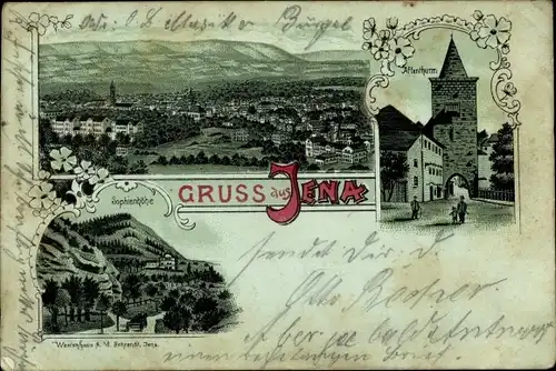 Mondschein Litho Passepartout Ak Jena in Thüringen, Panorama, Affenturm, Sophienhöhe