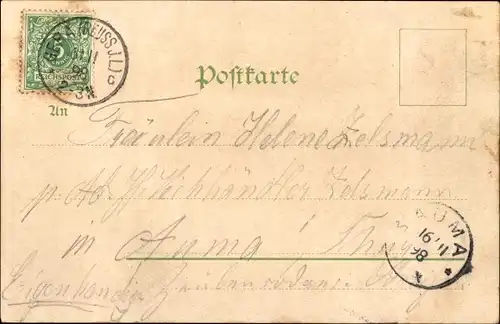 Litho Gera in Thüringen, Ferberturm, Zabelschule, Handelsschule, Fürstl. Küchengarten