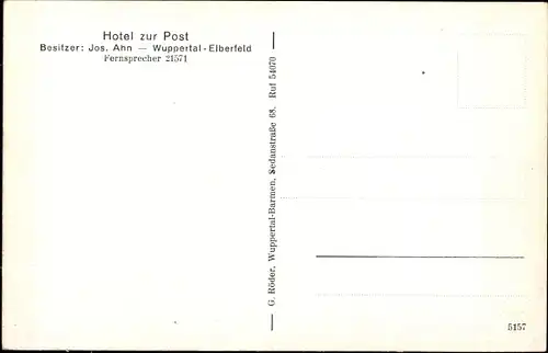 Ak Elberfeld Wuppertal, Hotel zur Post, Zimmer