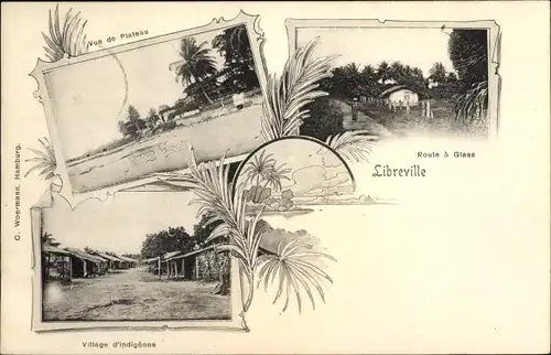 Ak Libreville Gabun, Vue de Plateau, village d'indigenes, Route a Glass