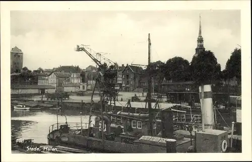 Ak Stade in Niedersachsen, Partie am Hafen, Kran