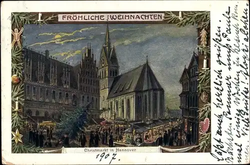 Ak Hannover, Christmarkt mit Blick auf die Marktkirche