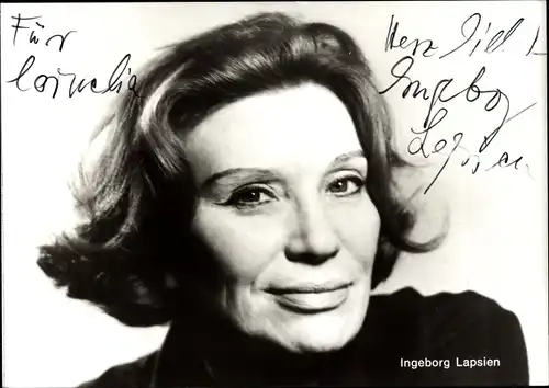 Ak Schauspielerin Ingeborg Lapsien, Portrait, Autogramm