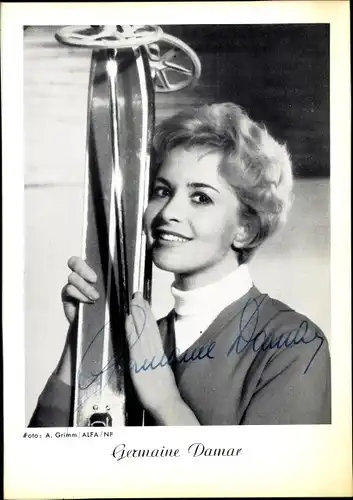 Ak Schauspielerin Germaine Damar, Ski, Autogramm