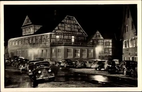 Ak Murrhardt in Württemberg, Gasthof Sonne Post, Nachtansicht, Autos