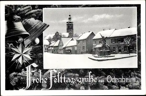 Passepartout Ak Odenheim Östringen im Kraichgau Baden, Winteransicht, Frohe Weihnachten, Glocken
