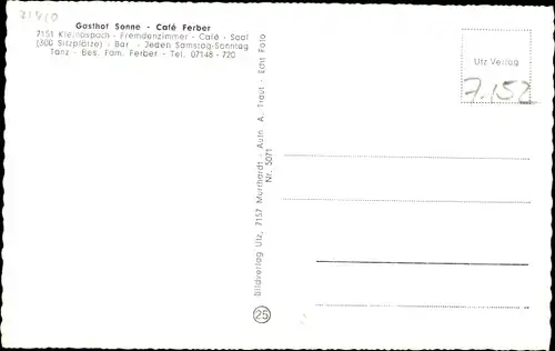 Ak Kleinaspach Aspach bei Backnang Württemberg, Gasthof Sonne, Cafe Ferber, Jukebox