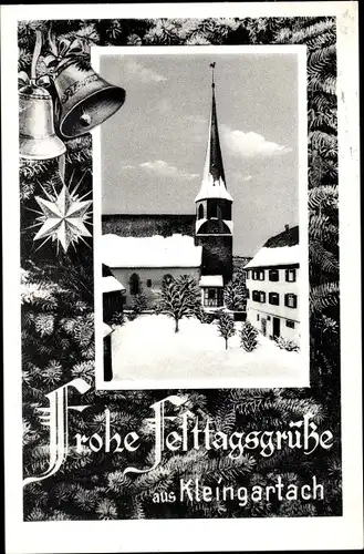 Passepartout Ak Kleingartach Eppingen in Baden, Kirche, Winteransicht, Weihnachten, Glocken