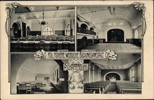 Ak Aschaffenburg in Unterfranken, Kgl. Höhere weibliche Bildungsanstalt, Kapelle, Turnsaal