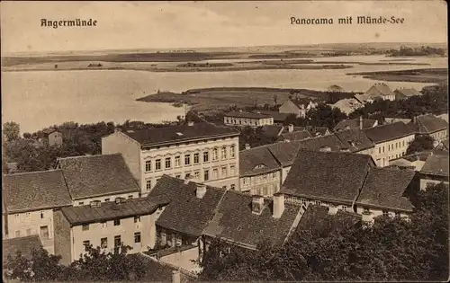 Ak Angermünde in der Uckermark, Panorama mit Mündesee