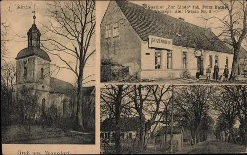 Ak Wansdorf Schönwalde Glien Havelland, Kirche, Gasthof zur Linde, Dorfstraße