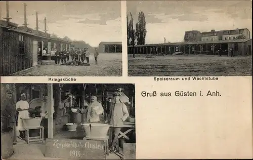 Ak Güsten in Anhalt, Kriegsküche, Speiseraum, Wachtstube 1914