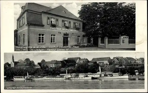 Ak Hohenwarthe Möser Jerichower Land, Gasthof Deutsches Haus, Dampfer-Anlegestelle