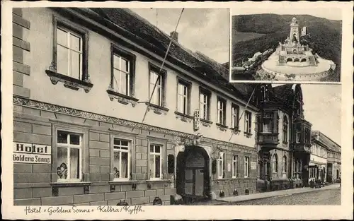 Ak Kelbra am Kyffhäuser Sachsen Anhalt, Hotel Goldene Sonne, Denkmal