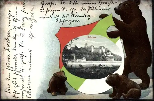 Passepartout Wappen Ak Bernburg an der Saale, Schloss, Bären