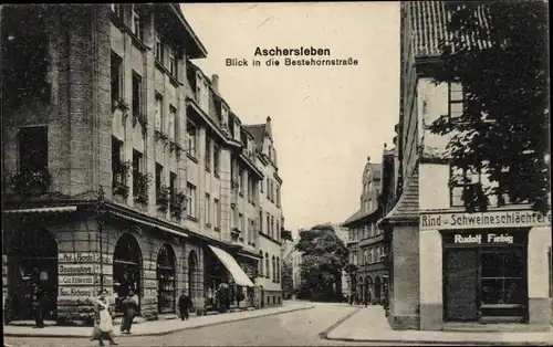 Ak Aschersleben im Salzlandkreis, Bestehornstraße, Rudolf Fiebing Rind- und Schweineschlachterei