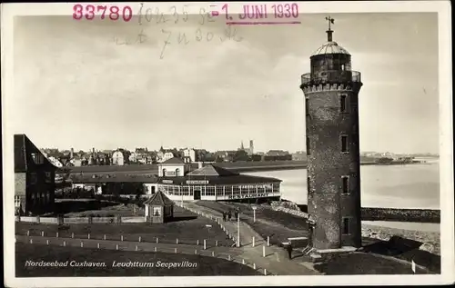 Ak Cuxhaven in Niedersachsen, Leuchtturm, Restaurant Seepavillon