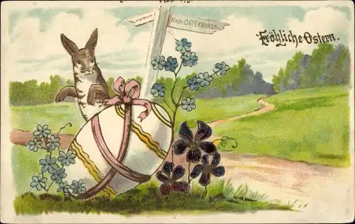 Präge Ak Glückwunsch Ostern, Osterhase, Osterei