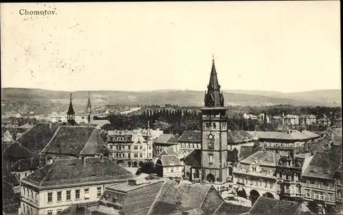 Ak Chomutov Komotau Region Aussig, Blick auf den Ort