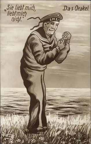 Künstler Ak Wiertz, Das Orakel, Sie liebt mich, liebt mich nicht, Seemann
