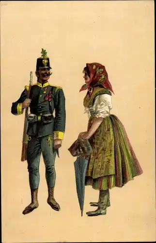 Ak Soldat und Frau in tschechischer Tracht