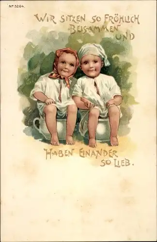 Litho Wir sitzen so fröhlich beisammen und haben einander so lieb, Kinder,Nachttopf