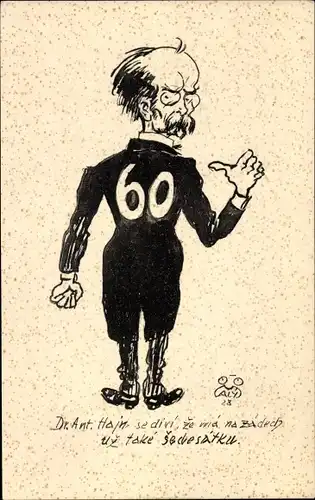 Künstler Ak Malý, Pavel F., Šedesátník Dr. Ant. Hajn, Karikatur, tschechischer Politiker