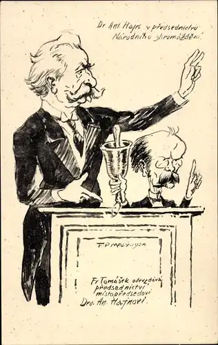 Künstler Ak Malý, Pavel F., Šedesátník Dr. Ant. Hajn, Karikatur, tschechischer Politiker